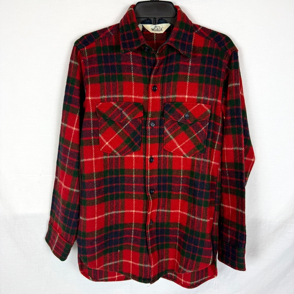 Vintage Woolrich Flannel Shirt Men's Red Green Plaid Flap Pocket Button Front
